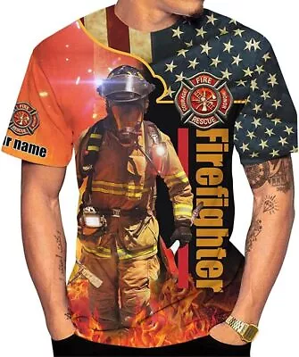 Personalized Name Firefighter Shirt 3D Custom Name Firefighter Shirts Men Gift • $16.99