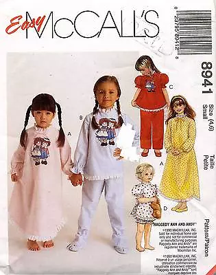 McCall's Children's PajamasNightgown & Transfer Pattern 8941 Size 4-6 UNCUT • $6.99