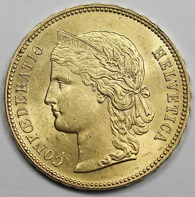 Switzerland 1896 20 Francs 6.45 Gram 90% Gold Coin Choice BU+ HELVETIA KM# 31.3 • $529.99