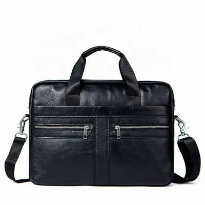 Briefcase Leather Laptop Messenger Shoulder Work Travel Handbag Satchel BLACK • £89