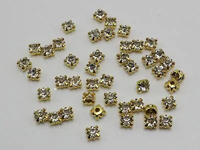 200 Golden Clear Crystal Glass Rose Montees 5mm SS18 Sew On Rhinestones Beads • $4.04
