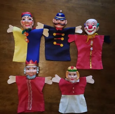 $69 • Buy 1960s Lot Of 5 Mr Rogers King Friday Queen Jester Clown Hand Puppets Original 