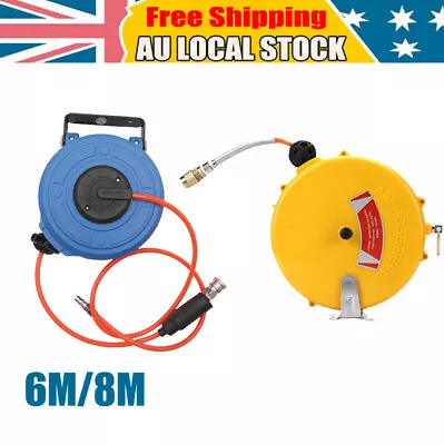 Auto Retractable Air Hose Reel Compressor Garage Auto Rewind Wall Mounted 6M/8M • $41.85