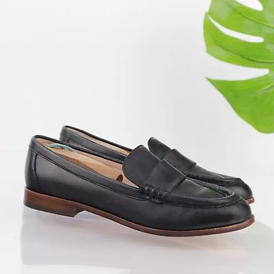 JCrew Classic Penny Loafer Women's Size 7 Black Leather Flat Slip On Shoe Preppy • $59.84