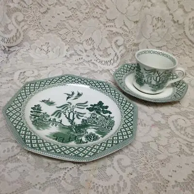 Vintage Royal Staffordshire J & G Meakin 3-pc Green-Blue Willow Trio Tea Set(B)  • £67.45