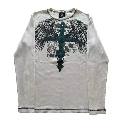 Vintage Y2k No Boundaries Cyber Goth Cross Wings Grunge Skater L/S Thermal Men M • $40