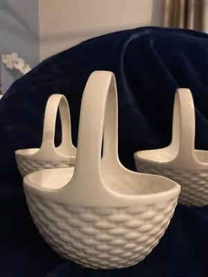 Martha Stewart For Macy’s Ceramic Basket Weave White Basket W/ Handle Blue Mark • $72