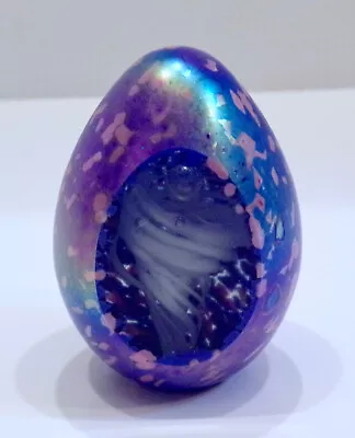 1987 Blue Iridescent Art Glass EGG Paperweight MT ST HELENS ASH Roger Vines MSH • $34.95