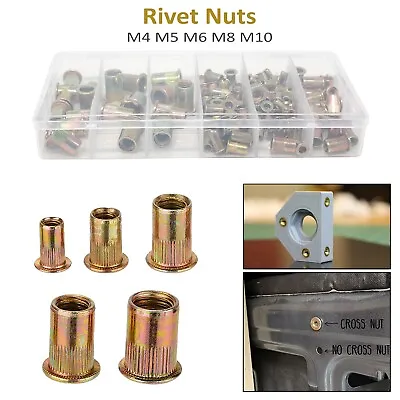 Rivet Flat Head Threaded Nuts Rivnuts M4-M10 Mixed Blind Nutserts 120pcs Iron • £8.65