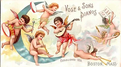 Vintage Vose & Son's Pianos Angels Cupids Guitar Moon Victorian Trade Card • $34.50