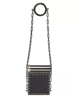 Valentino Garavani Studded Lipstick Mirror Minaudiere Charm Chain Clutch Black • $139.99