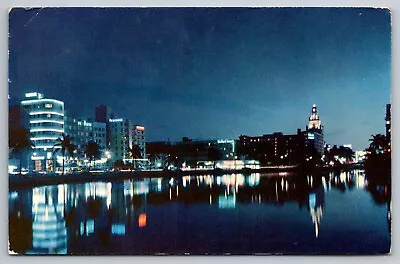 Lake Pancoast At Night Postcard Miami Beach FL 1950s • $6.95