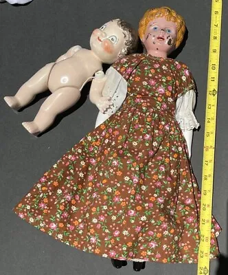 LOT 2 OLD ANTIQUE DOLLS Brass Minerva Doll Head Body Kewpie French Germany Metal • $45