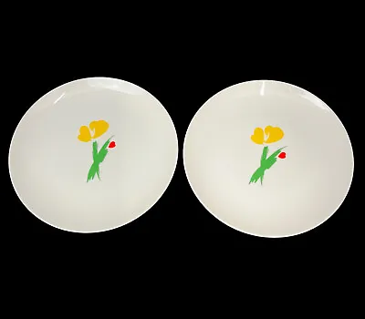 Horchow 7.5” Salad Dessert Plates Yellow Abstract Flower Made Japan SET OF TWO • $16.79