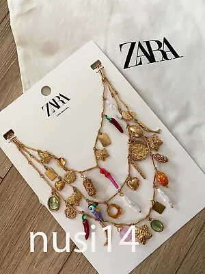 Zara Woman Nwt Ss24 Pack Of 3 Multi-charm Necklaces Golden  1856/070 • $55.84