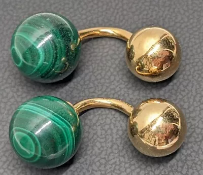 RARE Cartier 18k Yellow Gold Malachite Ball Cuff Links Cufflinks Vintage • $1999.99