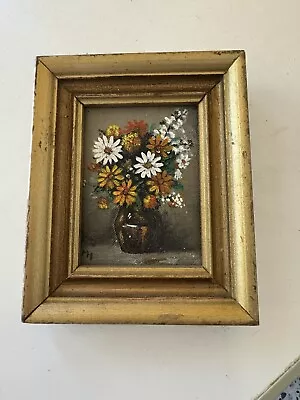 Vintage MCM Miniature Still Life Oil Painting 4.5”x6” W/Wood Frame~Initialed MM • $25