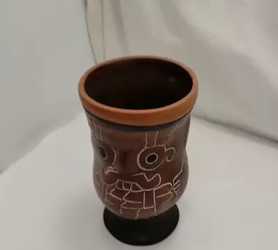 Clay Tiki Vase Totem Folk Art Cup Hand Painted Mug Mexican Aztec Mayan EUC • $24.94