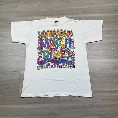 Vintage Shirt Mens Large White 90s March Of Dimes Walk America Single Stitch • $19.99