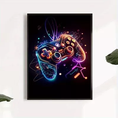 Playstation Xbox Neon Gamer Urban Gaming Unframed CANVAS WALL ART Picture Print • £17