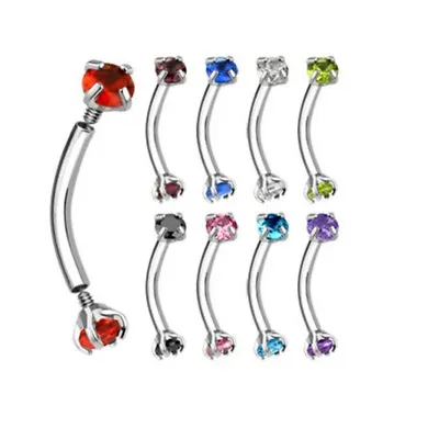 $6.45 • Buy PRONG SET GEM ENDS CURVED EYEBROW RING BARBELL BODY PIERCING JEWELRY (16g 5/16 )