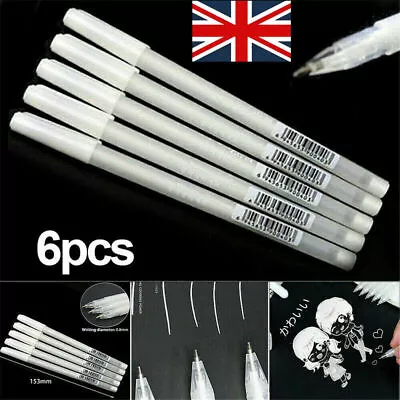 6x White Gel Pen White Pens For Art 0.8mm Fine Point White Ink Fineliner Pen • £3.98