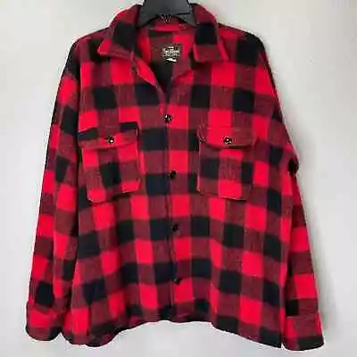 Vintage Sportland Wool Shirt Jacket Mens Large Red Buffalo Plaid Bell Shirt Co • $45.59