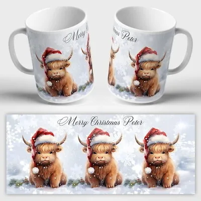 PERSONALISED CHRISTMAS MUG Baby Highland Cow Gorgeous Cup Gift Present Idea • £7.99