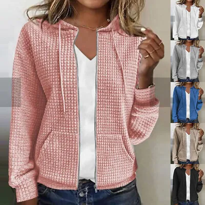 Ladies Womens Plain Zip Up Hoodie Sweatshirt Jacket Casual Hooded Tops Coat UK • £16.89
