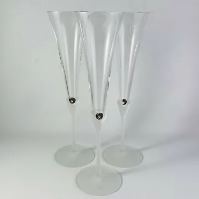 $59.95 • Buy Vintage Romanian Crystal Champagne Flutes Set Of 3 Frosted Stems New With Labels