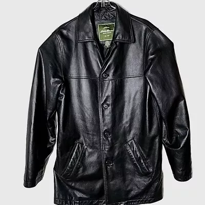 Eddie Bauer Jacket Men Tall Medium Genuine Leather Button Down  Black Coat • $77.35