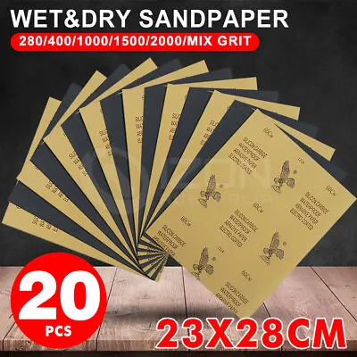 $12.89 • Buy 20pcs Wet And Dry Sandpaper 23x28cm 280 To 2000 Grit Abrasive Sheet Waterproof