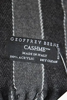 NWT Geoffrey Beene Oblong Mens Scarf Fringe Gray Stripe Made Italy Acrylic Vegan • $15.99