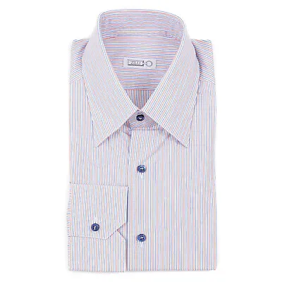 Zilli Tailored-Fit Sky Blue And Orange Stripe Cotton Dress Shirt 18 (Eu 46) NWT • $249