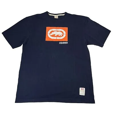 Vintage Y2K Ecko UNLTD Rhino Brand Graphic T Shirt Puff Print Baggy Blue Size L • $19.99