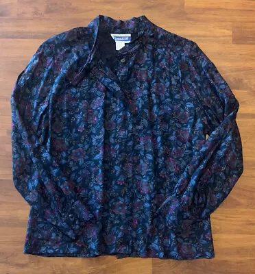 Pendleton Vintage Librarian Blouse Floral High Neck Blue Paisley Size 8 Petite • $17.99