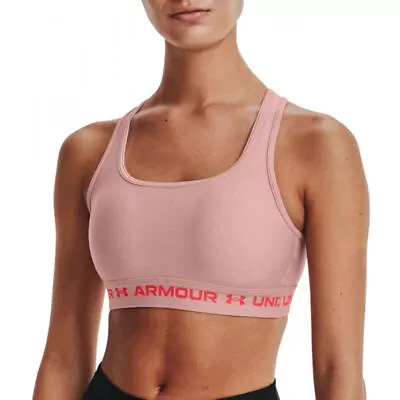 Under Armour Sports Bra UA Womens Crossback Mid Heather Pink Ladies 1361036 • £16.99