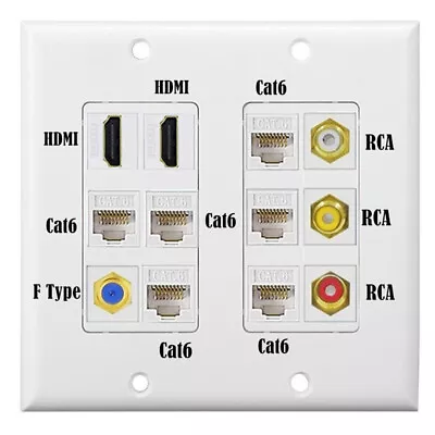 Wall Plate 3RCA 2HDMI 6Cat Coax Cable TV F Type Faceplate Outlet Couplers Plug • $23.99