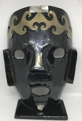 Mayan Aztec Black Death Mask Mexican Brass Mother Of Pearl Vintage • $32