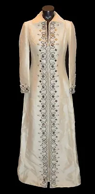 Victoria Royal Ltd. Vintage 60s Beaded Ivory Collared Silk Formal Dress Size 10 • $899.95