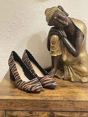 Next Ladies Brown Zebra Print Block Heel Court Shoes Size 7 RRP £34 • £16.95
