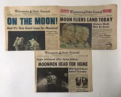 VTG Lot 3 Apollo 11 Wisconsin State Journal Newspapers July 20-22 1969 Moon • $25.95