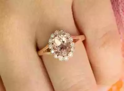 2.20Ct Oval Cut Lab Created Morganite Halo Women's Ring 14K Rose Gold Plated • $149.99