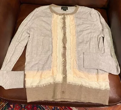 2 Piece J. CREW Coll Cashmere Twin Sweater Set Tank Cardigan Taupe Peach Ivory M • $69.95