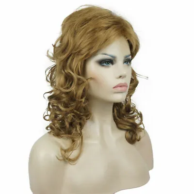 Women Wig Brown Curly Wig Girl Synthetic Wigs With Inclined Bangs Natural Wig • $18.99