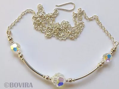 Bovira Sterling Silver Handmade Pendant With Swarovski Crystals -925-Elegant • £16