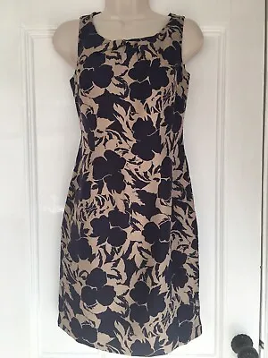 LK BENNETT DRESS Size 6 Navy Gold Floral Silk Kate Middleton Occasion Wedding • £29.99