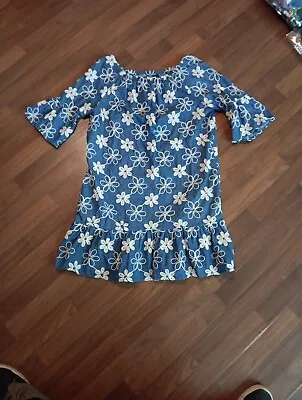 Label By Five Twelve Women’s Size 6 Blue Denim Chambray Floral Embroidered Dress • $14.99