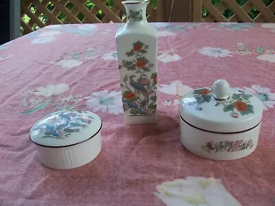 Wedgwood Kutani Crane Pattern Bud Vase & 2 Trinket Boxes • $90