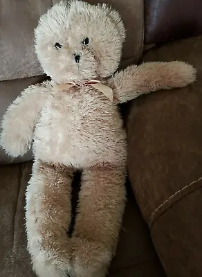Vintage Teddy Bear ~ 20  Tall ~ Stuffed Teddy Bear W/Ribbon Scarf & Beaded Eyes • $24